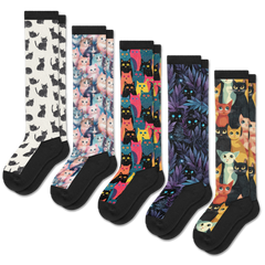 Cozy Cats EasyStretch™ Socks 5-Pack Bundle